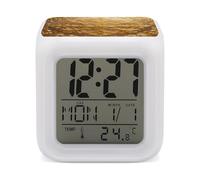 maccbn Classic Gold Patterns LED Digital Alarm Clock 7 Color Changing Wake Up Clock with Temperature Date Snooze Display Battery Operated Night Light Silent Beside Lamp for Bedroom