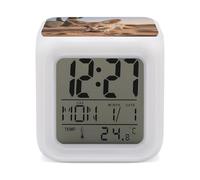 maccbn Fennec Fox Digging LED Digital Alarm Clock 7 Color Changing Wake Up Clock with Temperature Date Snooze Display Battery Operated Night Light Silent Beside Lamp for Bedroom