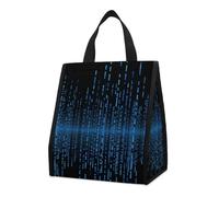 maccbn Foldable Blue Binary Matrix Insulated Lunch Bag 9L Reusable Leakproof Cooler Tote with Pocket Washable Aluminum Foil Lining Lightweight Thermal Food Storage Bag for Office Picnic Beach Gym