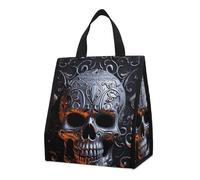maccbn Foldable Cool Skull Graphics Insulated Lunch Bag 9L Reusable Leakproof Cooler Tote with Pocket Washable Aluminum Foil Lining Lightweight Thermal Food Storage Bag for Office Picnic Beach Gym