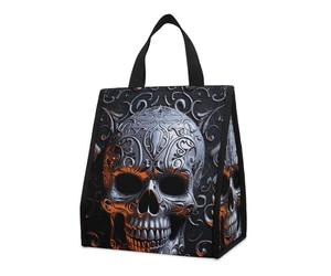 maccbn Foldable Cool Skull Graphics Insulated Lunch Bag 9L Reusable Leakproof Cooler Tote with Pocket Washable Aluminum Foil Lining Lightweight Thermal Food Storage Bag for Office Picnic Beach Gym