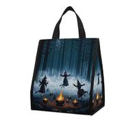 maccbn Foldable Forest Witch Insulated Lunch Bag 9L Reusable Leakproof Cooler Tote with Pocket Washable Aluminum Foil Lining Lightweight Thermal Food Storage Bag for Office Picnic Beach Gym
