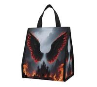 maccbn Foldable Gothic Angel Wings Insulated Lunch Bag 9L Reusable Leakproof Cooler Tote with Pocket Washable Aluminum Foil Lining Lightweight Thermal Food Storage Bag for Office Picnic Beach Gym