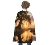 maccbn Halloween Cape Reversible Blue And Red Big Trees in Sunset Medieval Cloak Renaissance Cosplay Birthday Party Dress Up Costume