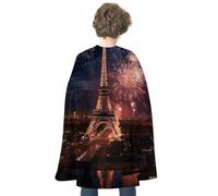 maccbn Halloween Cape Reversible Blue And Red Eiffel Tower Fireworks Medieval Cloak Renaissance Cosplay Birthday Party Dress Up Costume