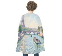 maccbn Halloween Cape Reversible Blue And Red Eiffel Tower in Paris Medieval Cloak Renaissance Cosplay Birthday Party Dress Up Costume