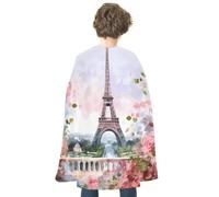 maccbn Halloween Cape Reversible Blue And Red Eiffel Tower with Flowers Medieval Cloak Renaissance Cosplay Birthday Party Dress Up Costume