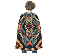 maccbn Halloween Cape Reversible Blue And Red Geometric Patterns Medieval Cloak Renaissance Cosplay Birthday Party Dress Up Costume