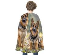 maccbn Halloween Cape Reversible Blue And Red German Shepherd Dogs Medieval Cloak Renaissance Cosplay Birthday Party Dress Up Costume