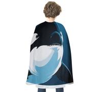 maccbn Halloween Cape Reversible Blue And Red Killer Whales Orca Medieval Cloak Renaissance Cosplay Birthday Party Dress Up Costume
