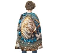 maccbn Halloween Cape Reversible Blue And Red Ocean Shell Art Medieval Cloak Renaissance Cosplay Birthday Party Dress Up Costume