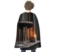 maccbn Halloween Cape Reversible Blue And Red Old Bookshelf Candle Medieval Cloak Renaissance Cosplay Birthday Party Dress Up Costume