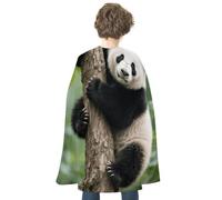 maccbn Halloween Cape Reversible Blue And Red Panda Climbs Tree Medieval Cloak Renaissance Cosplay Birthday Party Dress Up Costume