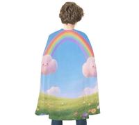 maccbn Halloween Cape Reversible Blue And Red Pastel Cloud with Rainbow Sky Medieval Cloak Renaissance Cosplay Birthday Party Dress Up Costume