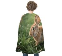 maccbn Halloween Cape Reversible Blue And Red Rabbit Eating Grass Medieval Cloak Renaissance Cosplay Birthday Party Dress Up Costume