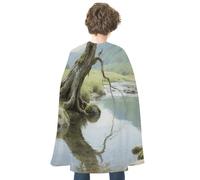 maccbn Halloween Cape Reversible Blue And Red Rustic Tree Nature Medieval Cloak Renaissance Cosplay Birthday Party Dress Up Costume