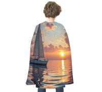 maccbn Halloween Cape Reversible Blue And Red Sailboat And Sunset Medieval Cloak Renaissance Cosplay Birthday Party Dress Up Costume