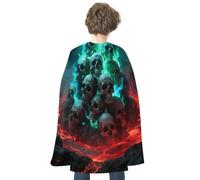 maccbn Halloween Cape Reversible Blue And Red Skulls Burning Fire Flames Medieval Cloak Renaissance Cosplay Birthday Party Dress Up Costume