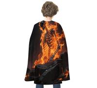 maccbn Halloween Cape Reversible Blue And Red Skulls Burning Fire Medieval Cloak Renaissance Cosplay Birthday Party Dress Up Costume