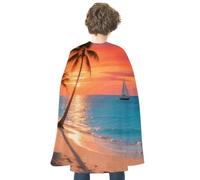 maccbn Halloween Cape Reversible Blue And Red Sunset Coconut Tree Medieval Cloak Renaissance Cosplay Birthday Party Dress Up Costume