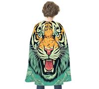 maccbn Halloween Cape Reversible Blue And Red Tiger Head Pattern Medieval Cloak Renaissance Cosplay Birthday Party Dress Up Costume