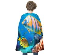 maccbn Halloween Cape Reversible Blue And Red Tropical Sea Fish Medieval Cloak Renaissance Cosplay Birthday Party Dress Up Costume