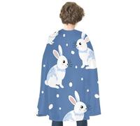 maccbn Halloween Cape Reversible Blue And Red White Rabbit Pattern Medieval Cloak Renaissance Cosplay Birthday Party Dress Up Costume