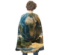 maccbn Halloween Cape Reversible Blue And Red World Geographical Distribution Medieval Cloak Renaissance Cosplay Birthday Party Dress Up Costume