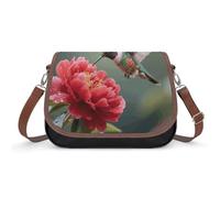 maccbn Hummingbird Picking Flowers Crossbody Bags for Women Removable Straps And Zipper Closure Leather Shoulder Bags Womens Handbags Clutch Purse