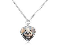 maccbn Panda Driving Pet Urn Necklace for Ashes Waterproof Heart Memorial Pendant with Filling Kit 27.6" Adjustable Chain Cremation Keepsake Jewelry for Dog Cat Sympathy Gift for Pet Lovers