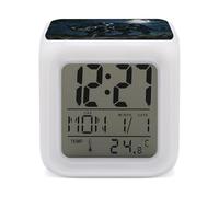 maccbn Panther Night LED Digital Alarm Clock 7 Color Changing Wake Up Clock with Temperature Date Snooze Display Battery Operated Night Light Silent Beside Lamp for Bedroom