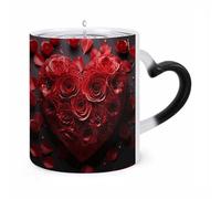 maccbn Red Rose Love Heart Heat Sensitive Color Changing Coffee Mugs 11 Oz Large Ceramic Cup with Handle Personalized Magic Cups Temperature Changing Mug Novelty for Christmas Birthday Gifts
