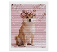 maccbn Shiba Inu with Sakura 5D Diamond Painting Kit for Adults - DIY Diamond Art Kits with Drill Tools Full Round Drill Gem Painting for Home Wall Decor, Beginner-Friendly Craft Set Gift 16x20