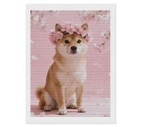 maccbn Shiba Inu with Sakura 5D Diamond Painting Kit for Adults - DIY Diamond Art Kits with Drill Tools Full Round Drill Gem Painting for Home Wall Decor, Beginner-Friendly Craft Set Gift 12x16