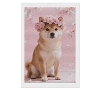 maccbn Shiba Inu with Sakura 5D Diamond Painting Kit for Adults - DIY Diamond Art Kits with Drill Tools Full Round Drill Gem Painting for Home Wall Decor, Beginner-Friendly Craft Set Gift 8x12