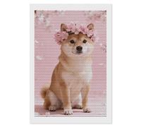 maccbn Shiba Inu with Sakura 5D Diamond Painting Kit for Adults - DIY Diamond Art Kits with Drill Tools Full Round Drill Gem Painting for Home Wall Decor, Beginner-Friendly Craft Set Gift 8x12