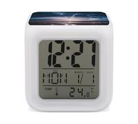 maccbn Thunder and Lightning LED Digital Alarm Clock 7 Color Changing Wake Up Clock with Temperature Date Snooze Display Battery Operated Night Light Silent Beside Lamp for Bedroom