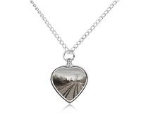 maccbn Train Track Pet Urn Necklace for Ashes Waterproof Heart Memorial Pendant with Filling Kit 27.6" Adjustable Chain Cremation Keepsake Jewelry for Dog Cat Sympathy Gift for Pet Lovers