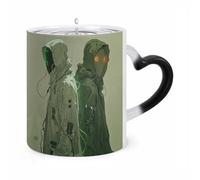 maccbn Two Green Ghosts Heat Sensitive Color Changing Coffee Mugs 11 Oz Large Ceramic Cup with Handle Personalized Magic Cups Temperature Changing Mug Novelty for Christmas Birthday Gifts
