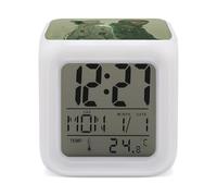 maccbn Two Green Ghosts LED Digital Alarm Clock 7 Color Changing Wake Up Clock with Temperature Date Snooze Display Battery Operated Night Light Silent Beside Lamp for Bedroom