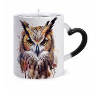 maccbn Watercolor Cool Owl Head Heat Sensitive Color Changing Coffee Mugs 11 Oz Large Ceramic Cup with Handle Personalized Magic Cups Temperature Changing Mug Novelty for Christmas Birthday Gifts