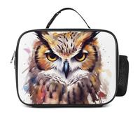 maccbn Watercolor Cool Owl Head Insulated Lunch Bag Reusable Lunch Box with Detachable Handle Portable Cooler Bag Container Leakproof Tote for Work Picnic Beach Travel Women Men Adults