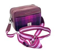 Maccessori Authentic Harris Tweed Camera Bag Vegan Leather Crossbody Clutch, Dimensions: 9.05"x6.29"x3.93", Purple Check, 9.05" x 6.29" x 3.93", Classic