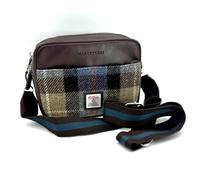 Maccessori Authentic Harris Tweed Camera Bag Vegan Leather Crossbody Clutch, Dimensions: 9.05"x6.29"x3.93", Blue/Brown Check, Classic
