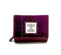 Maccessori Authentic Harris Tweed Trifold Purse Vegan Leather Compact Scottish Design, Dimensions: 4.13"x3.34"x1.37", PURPLE CHECK, 4.13” x 3.34” x 1.37”, Classic