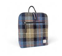 maccessori Harris Tweed Backpack for Women - Genuine Harris Tweed & Faux Leather Everyday Rucksack, Lightweight Stylish Travel & Work Bag with Multiple Zip Pockets, 27 × 30 × 11 cm (Blue/Brown Check)