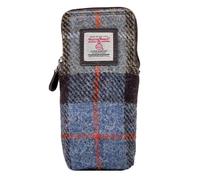 maccessori Harris Tweed Double Glasses Sleeve Bag, Glasses Pouch, Eyeglass Case (Blue/Brown Check)