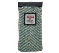 maccessori Harris Tweed Glasses Sleeve - Genuine Scottish Tweed Case for Glasses or Sunglasses, Soft Lining, Snap Closure, Compact & Stylish Gift for Men and Women (Turquoise Herringbone)