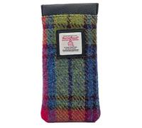 maccessori Harris Tweed Glasses Sleeve - Genuine Scottish Tweed Case for Glasses or Sunglasses, Soft Lining, Snap Closure, Compact & Stylish Gift for Men and Women (Blue/Pink Check)