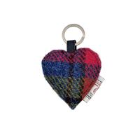 Maccessori Harris Tweed Heart Keyring Keycharm Scottish Accessory, Dimensions: 2.36'x2.36' with Split Ring 0.98', Blue/Pink Check, One size